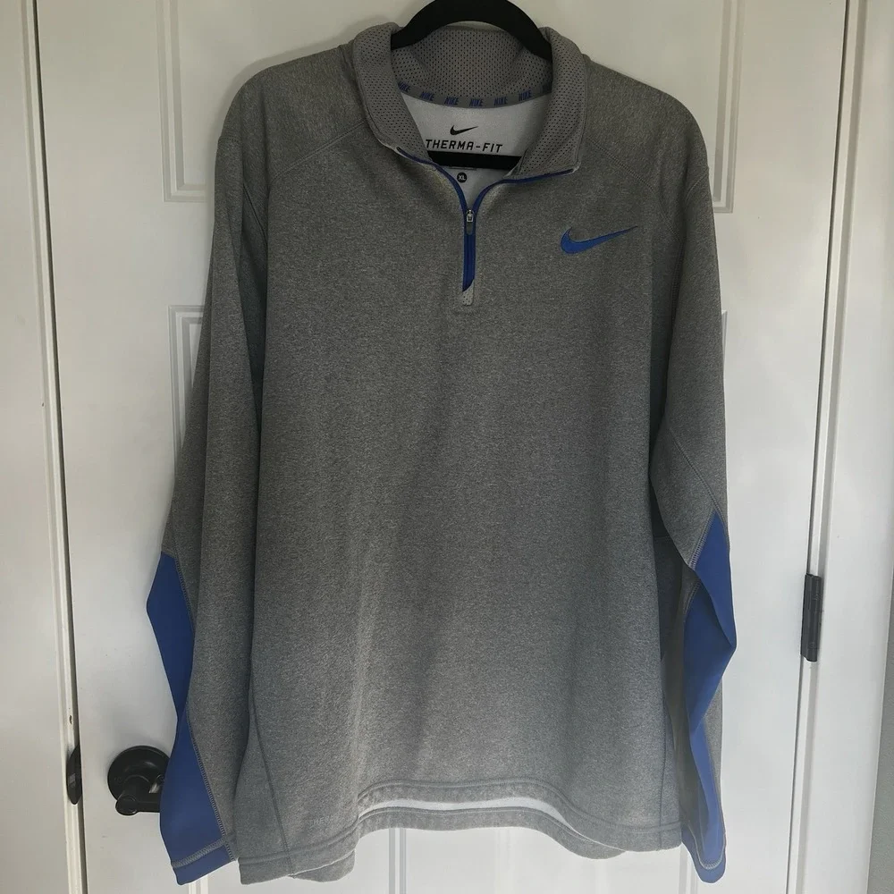 Nike‎ Sweatshirt Mens XL Gray/Blue Thermal Fit 1/4 Zip Pullover Golf